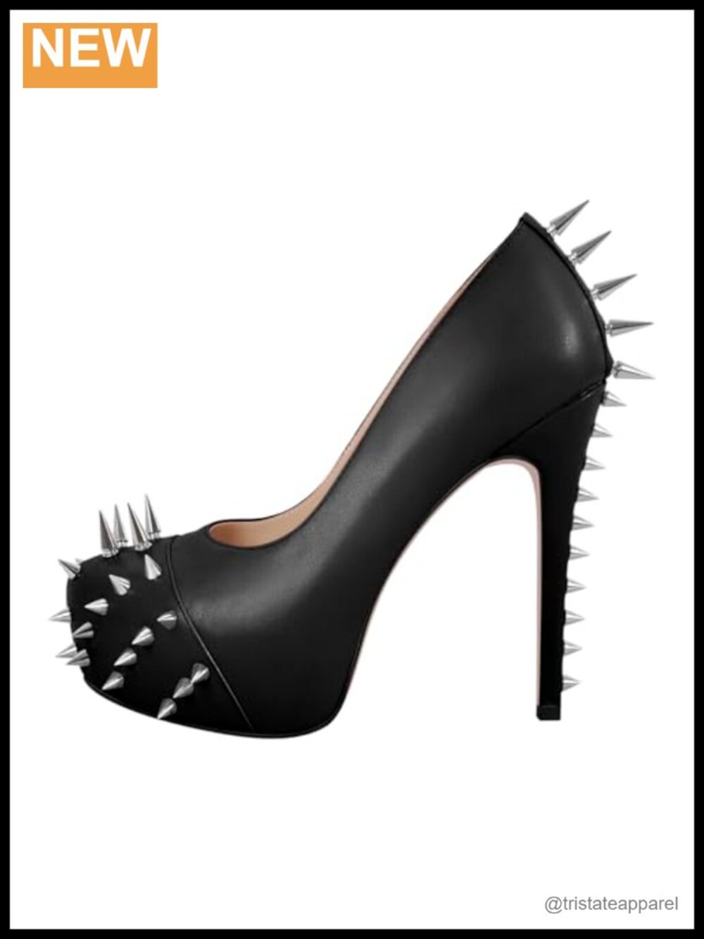 Womens Platform Pumps Rivets Heel Slip On Studded Stiletto High Heels